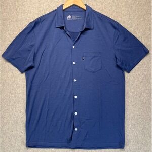 Woolly Mens Merino Wool Button Up Shirt Blue Short Sleeve Pocket Comfy L